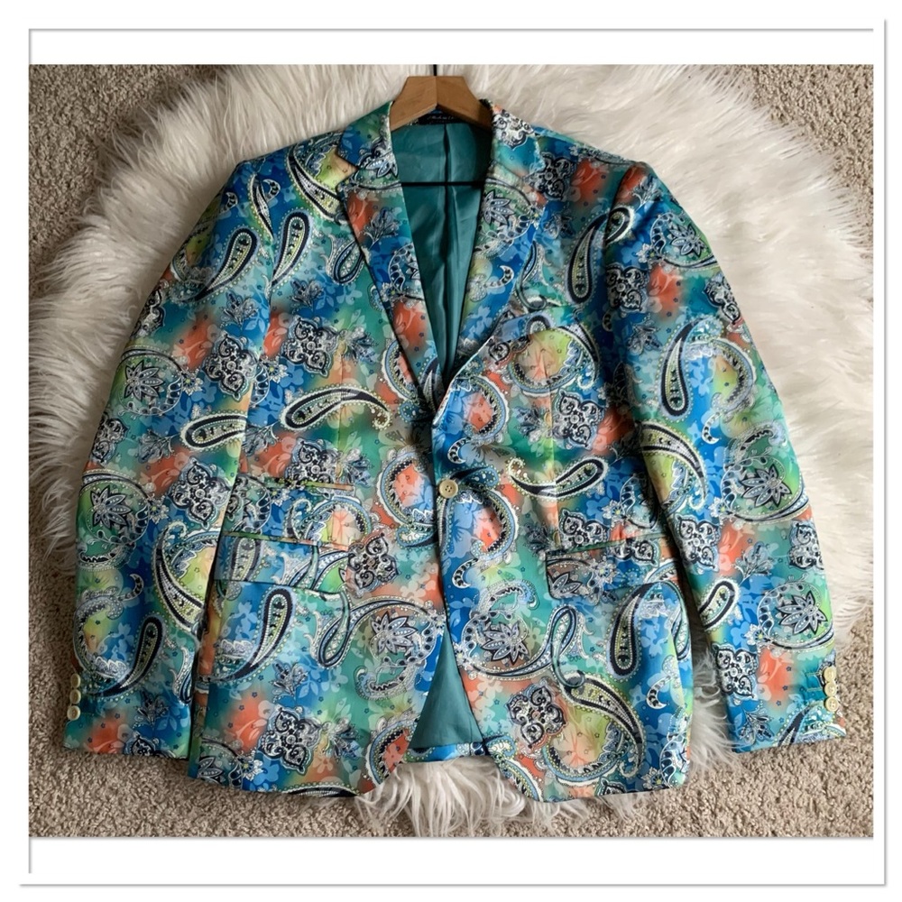 Inserch Slim Fit EZX Blazer Paisley Blue Green Size Large